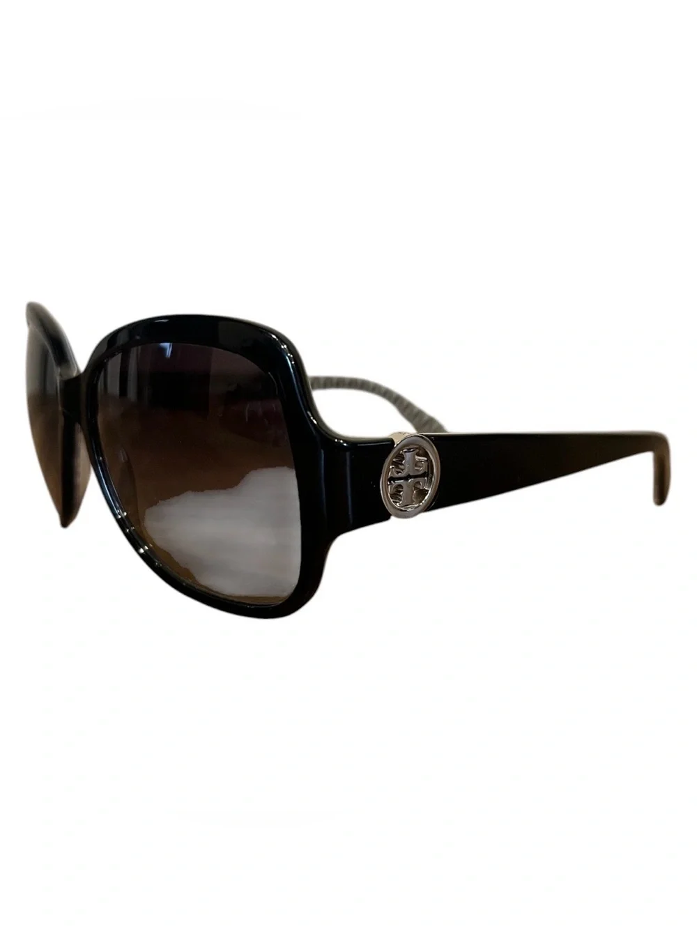Tory Burch Black Frame Gradient Lens Logo Sunglasses